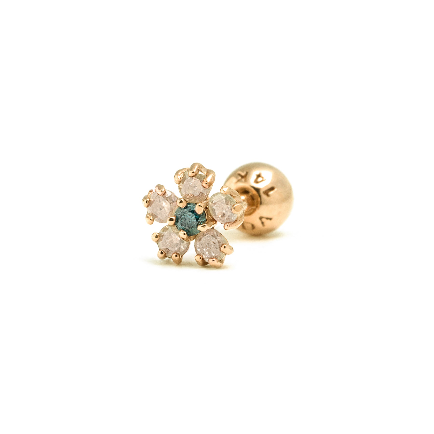 [STONE HENgE] 韓国☆14K Rose Gold☆Blue Diamond Piercing 14k gold blue&grey diamond flower piercing | Lodagold