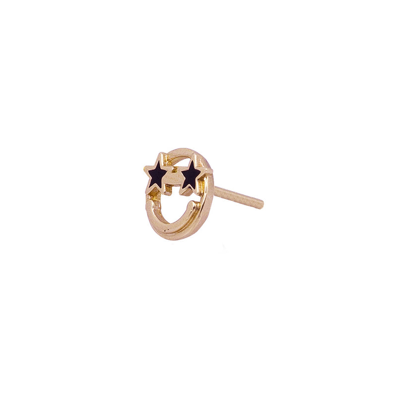 14k gold Emoji black star stud single earring - Lodagold