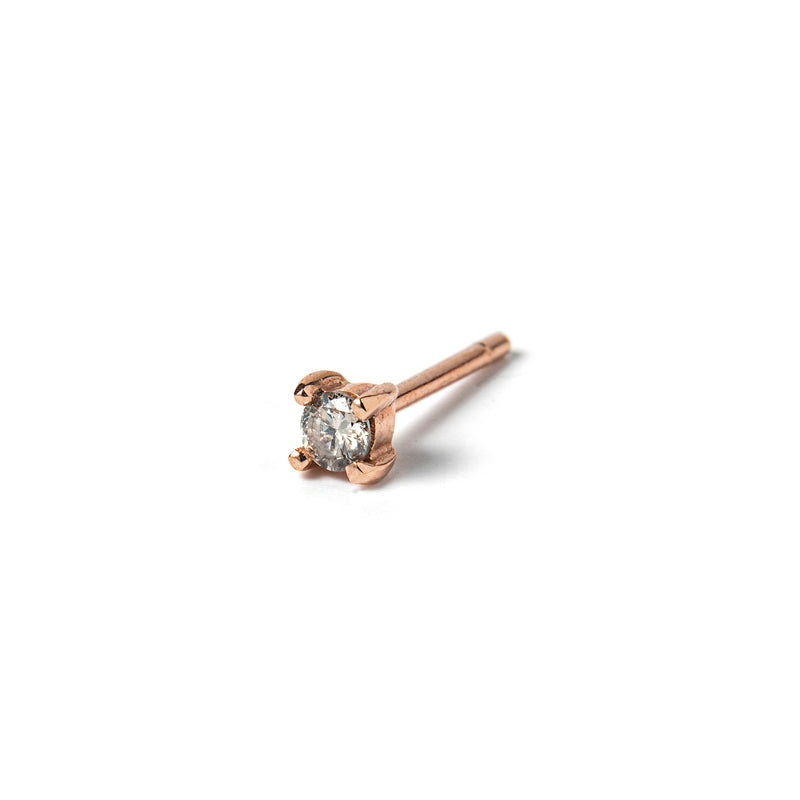 14k gold cognac diamond stud single Earring - LODAGOLD