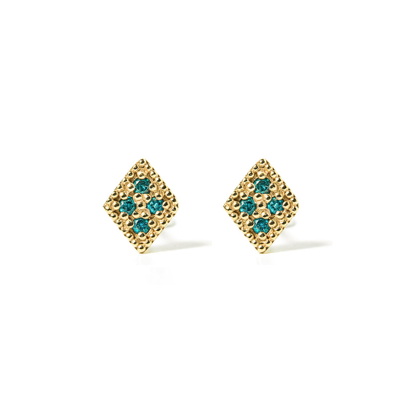 14k gold blue diamond rhombus earrings - LODAGOLD