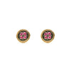 14k gold ruby Double round stud earrings - LODAGOLD