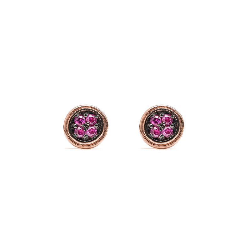 14k gold ruby Double round stud earrings - LODAGOLD