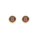 14k gold ruby Double round stud earrings - LODAGOLD