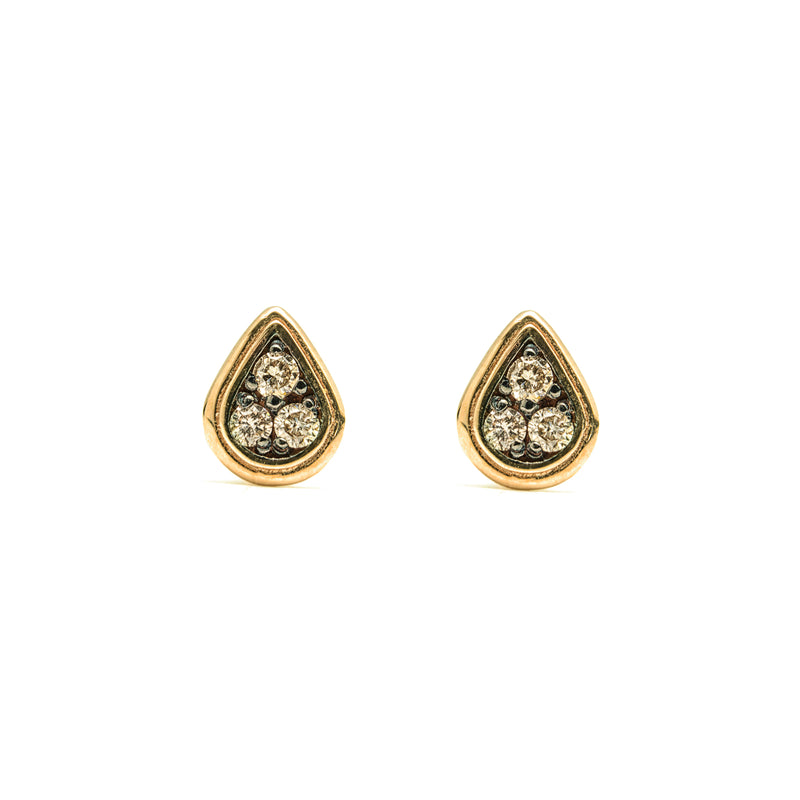 14k gold cognac dia water drop stud earrings - LODAGOLD