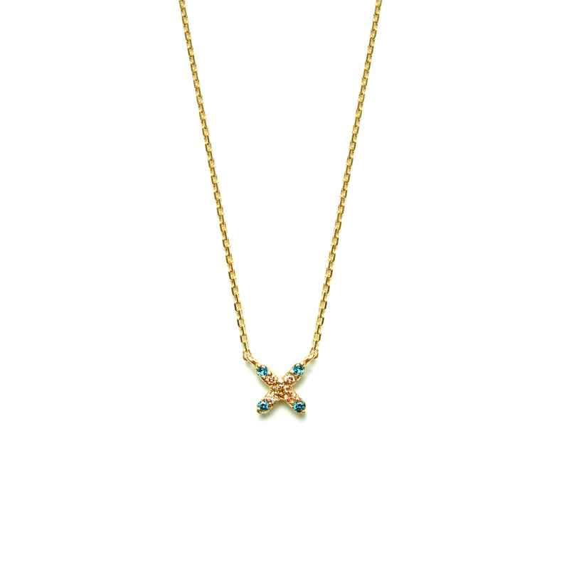 14k gold cognac&blue diamond X Necklace - LODAGOLD