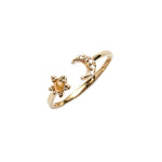 14k gold Moon&Star yellow&grey diamond Cuff Ring - LODAGOLD