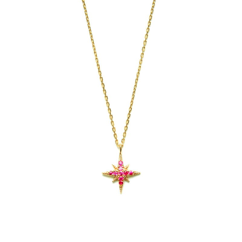 14k gold rubies starburst Necklace - LODAGOLD