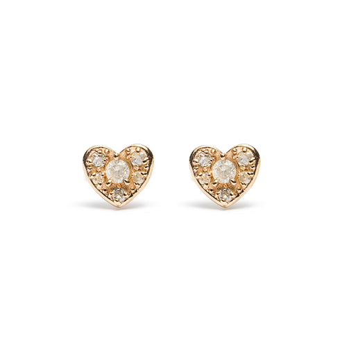 14k gold grey diamond heart stud Earrings - LODAGOLD