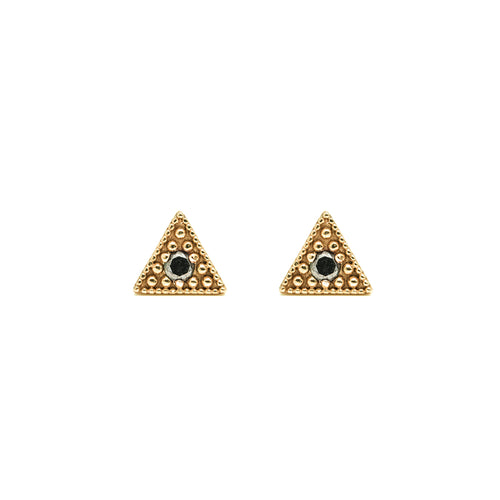 14k gold black diamond Triangle Earrings - LODAGOLD