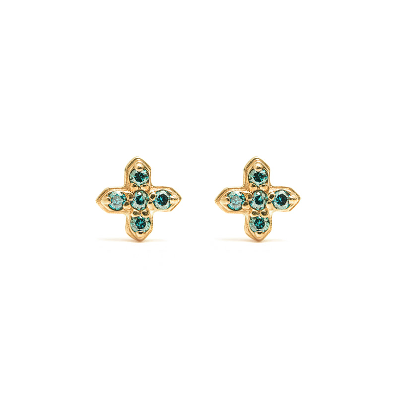 14k gold blue diamond T stud earrings - LODAGOLD
