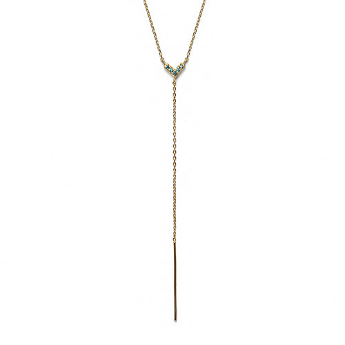 14k gold Blue dia heart Lariat Necklace - LODAGOLD