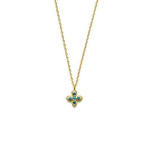 14k gold blue diamond T Necklace - LODAGOLD