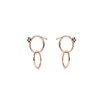 14k rose gold blue diamond Double ring stud earrings - LODAGOLD