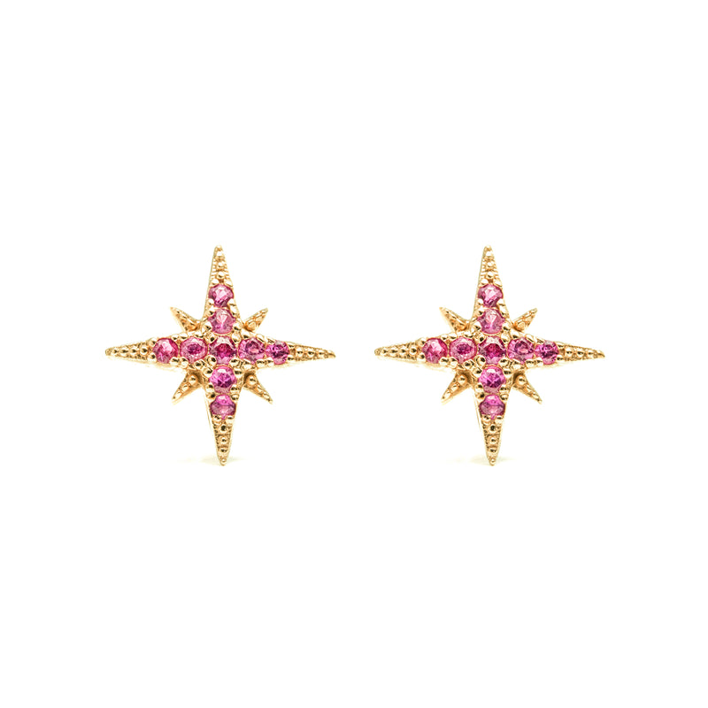 14k gold rubies starburst stud earrings - LODAGOLD