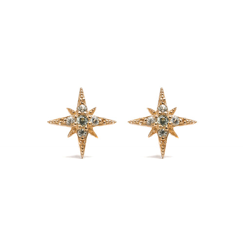 14k gold Green Sapphire Starburst Stud Earrings - LODAGOLD