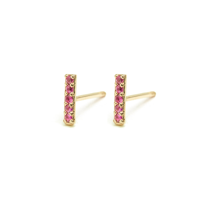 14k gold Ruby Bar stud earrings - LODAGOLD
