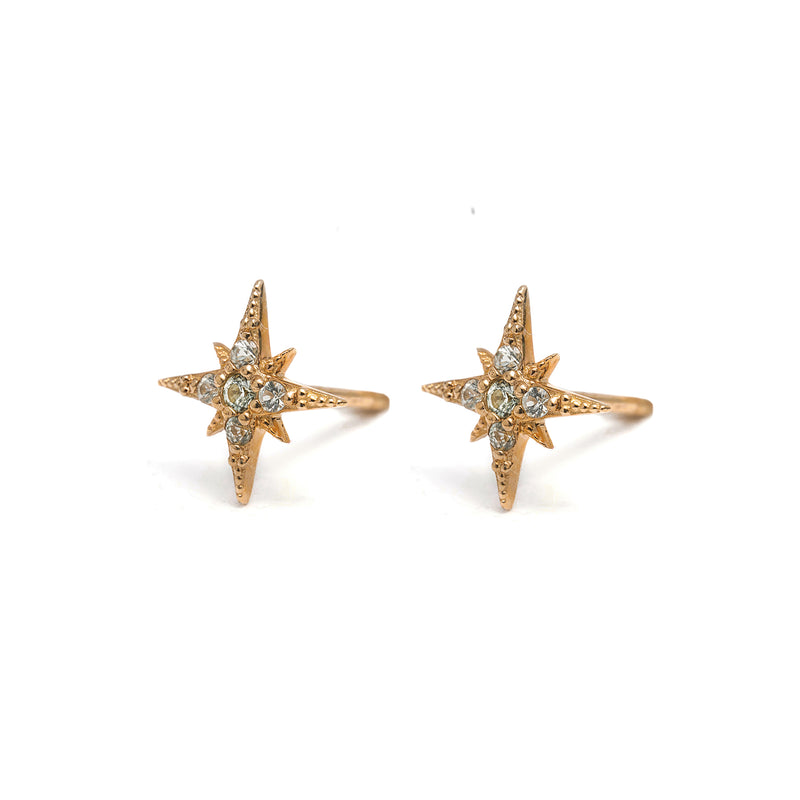 14k gold Green Sapphire Starburst Stud Earrings - LODAGOLD