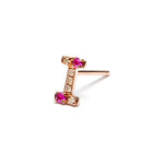 14K gold Pink sapphire&grey dia "I" single earring - LODAGOLD