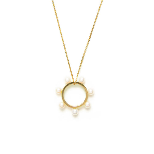 14k gold w/pearls circle necklace - LODAGOLD