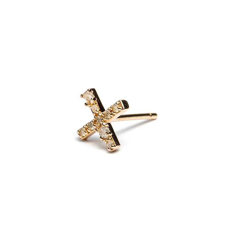 14k gold "X"diamond single earring - LODAGOLD