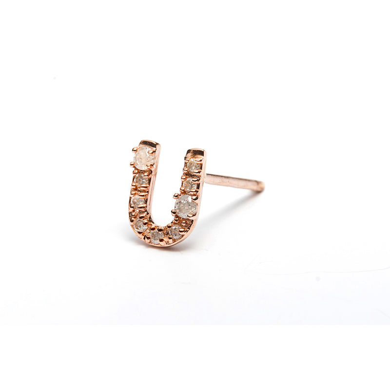 14K gold diamond "U" single earring - LODAGOLD