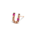 14K gold Pink sapphire&grey dia "U" single earring - LODAGOLD