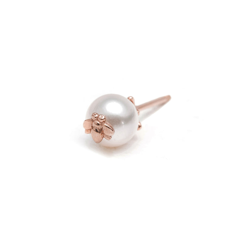 14k gold pearl bee single earring - LODAGOLD