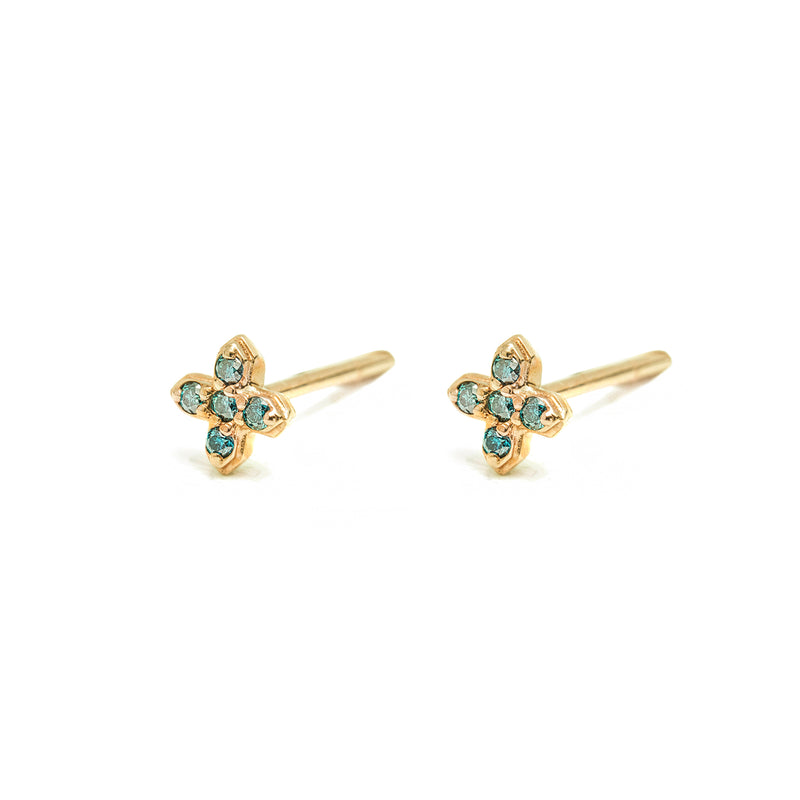 14k gold blue diamond T stud earrings - LODAGOLD