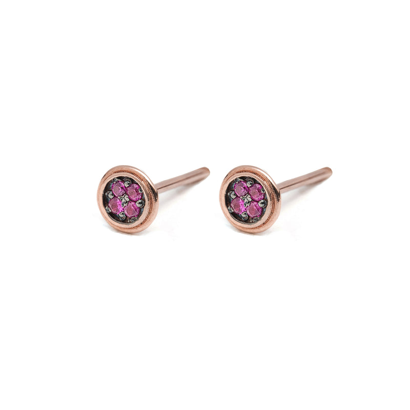 14k gold ruby Double round stud earrings - LODAGOLD