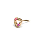 14k gold pink Sapphire&grey dia heart single earring - LODAGOLD