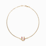 14k gold Pink Sapphire&grey diamond "U" bracelet - LODAGOLD