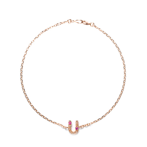 14k gold Pink Sapphire&grey diamond "U" bracelet - LODAGOLD