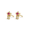 14k gold ruby&gray diamond stud earrings - LODAGOLD