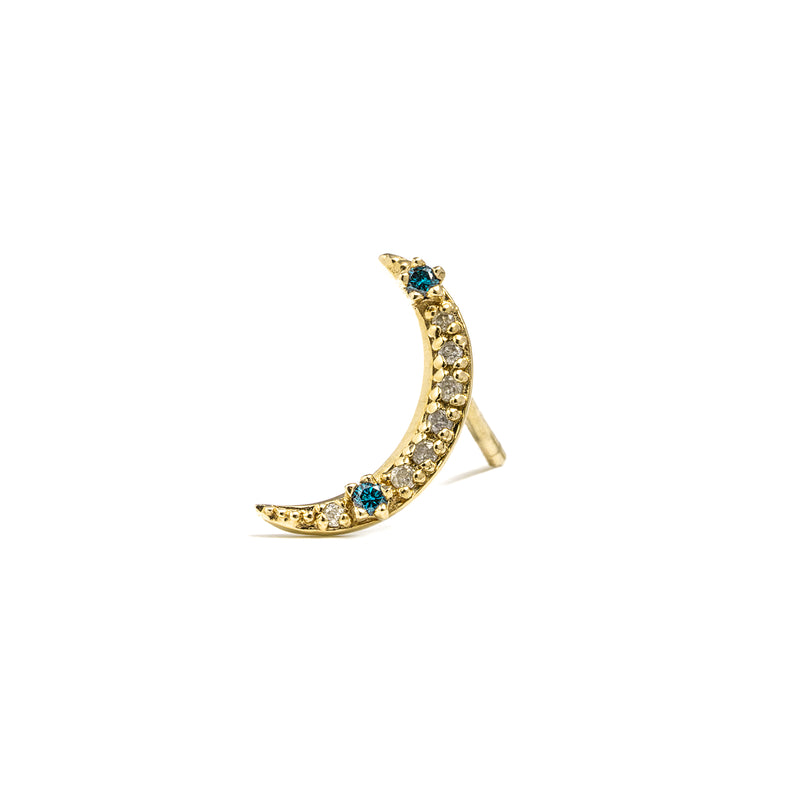 14k gold diamond moon single stud earring - LODAGOLD