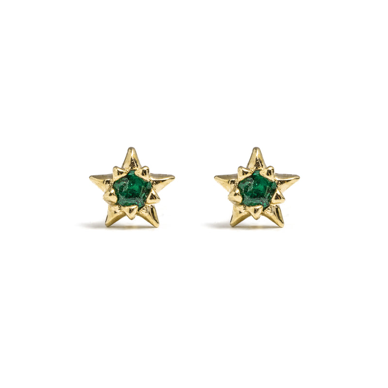 14k gold Emerald star stud earrings - LODAGOLD