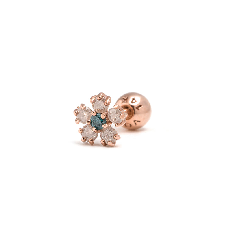 14k gold blue&grey diamond flower piercing - LODAGOLD