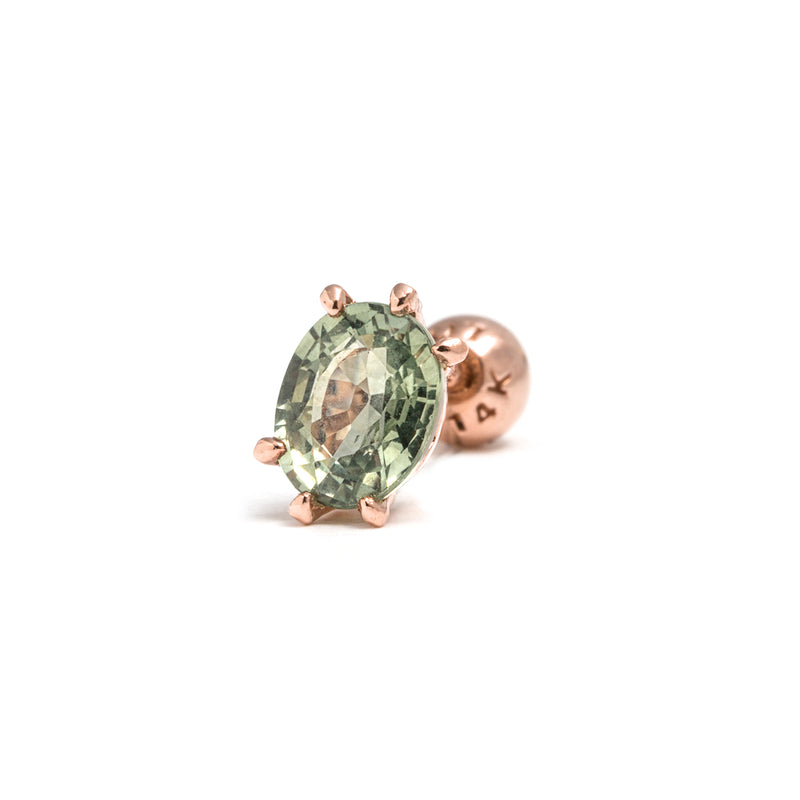 14k gold oval green sapphire piercing - LODAGOLD