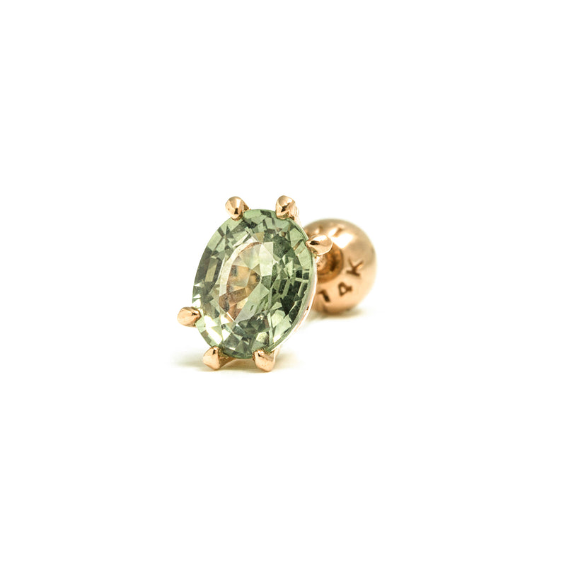 14k gold oval green sapphire piercing - LODAGOLD