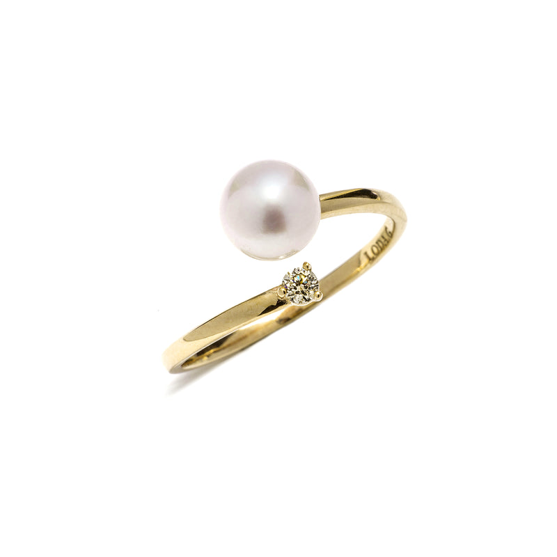 14k gold diamond& akoya pearl ring - LODAGOLD