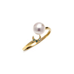 14k gold blue diamond&akoya pearl ring - LODAGOLD
