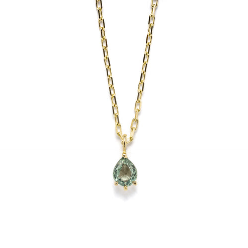 14k gold pear cut green sapphire Necklace - LODAGOLD