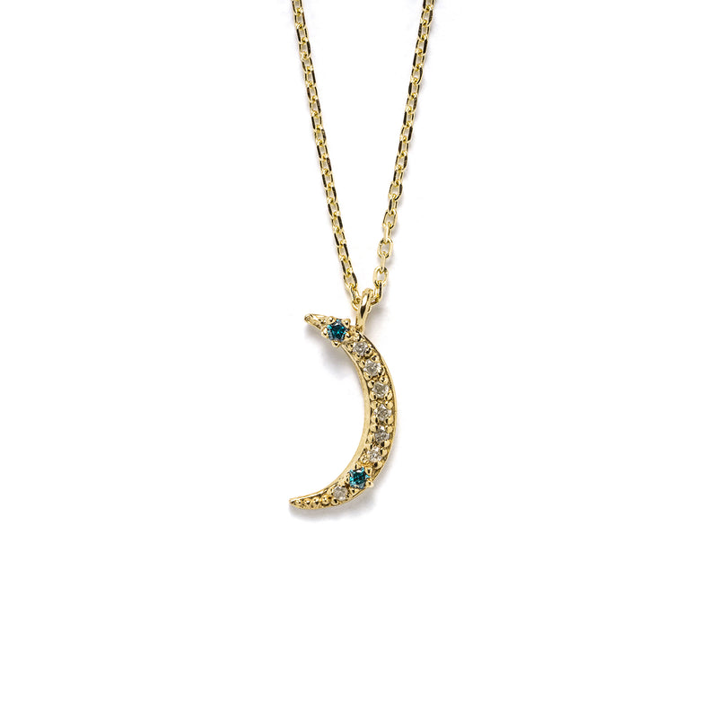 14k gold grey&blue diamond moon necklace - LODAGOLD