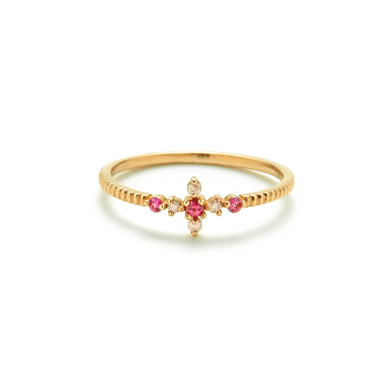 14k gold ruby&grey diamond cross ring - LODAGOLD