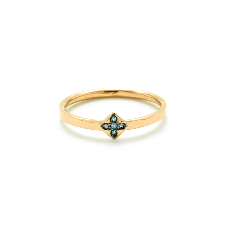 14k gold blue diamond cross ring - LODAGOLD