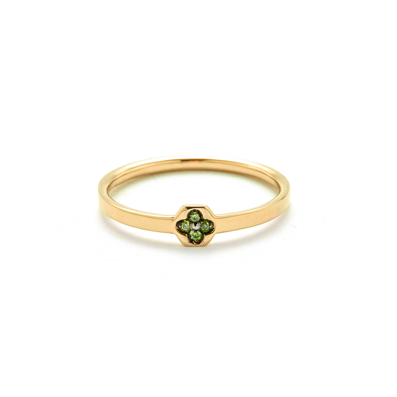 14k gold green diamond clover ring - LODAGOLD