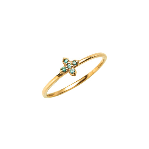 14k gold blue diamond T ring - LODAGOLD