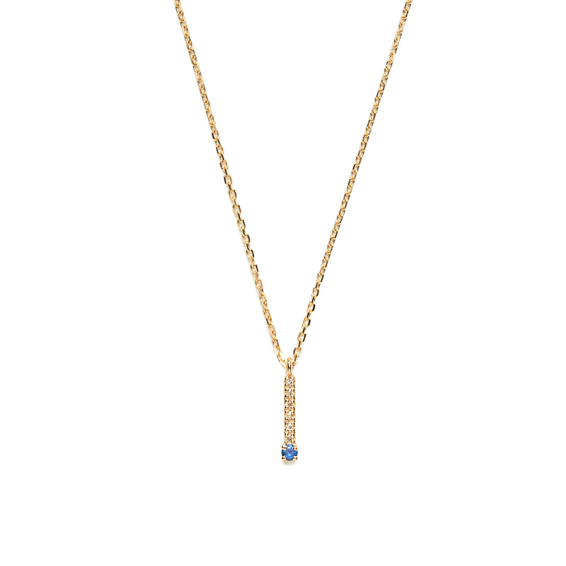 14k gold sapphire&diamond bar necklace - LODAGOLD