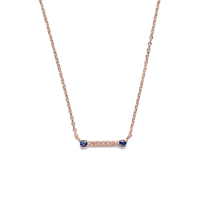 14k gold sapphire&diamond bar Necklace - LODAGOLD