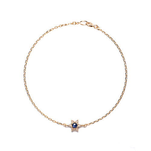 14k gold blue sapphire flower bracelet - LODAGOLD