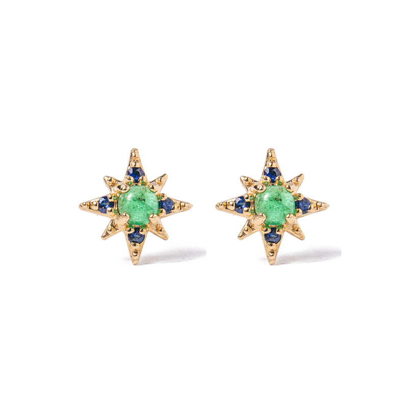 14k gold emerald starburst earrings - LODAGOLD
